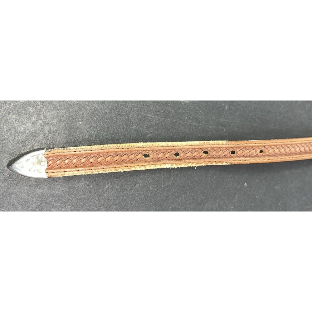 Vintage Mexican Leather Belt With Silver Decorative Buckle & Concho Sz 32 Alpaca - Picture 9 of 12